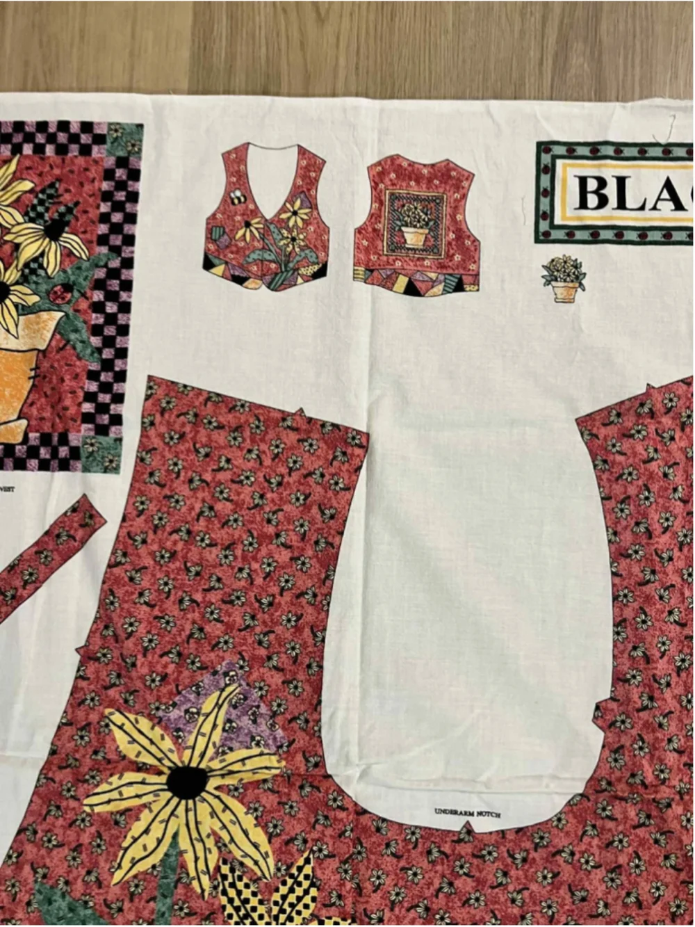 Vintage Black Eyed Susan Vest Sewing Panel Fabric Kit Cut & Sew Uncut Quilt